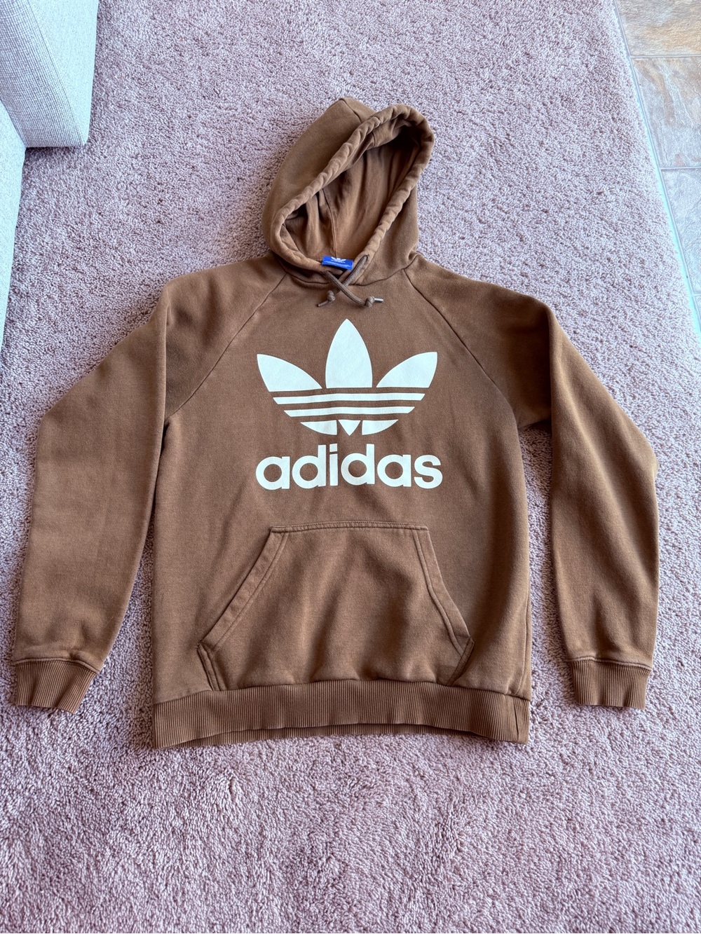 adidas Brown Trefoil Pullover Hoodie with Cream Logo